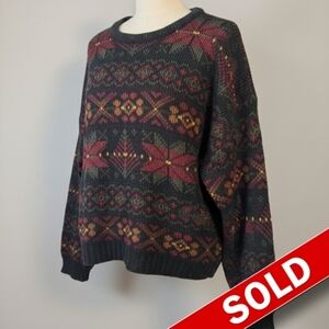 SOLD [[Honors]] Vintage Black Patterned Christmas Sweater.